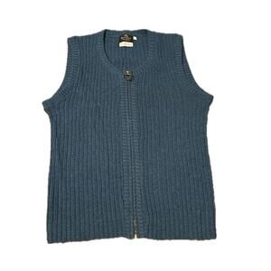 Vintage 1970s Teal Blue Wool Zip Up Sleeveless Sweated Vest / Medium